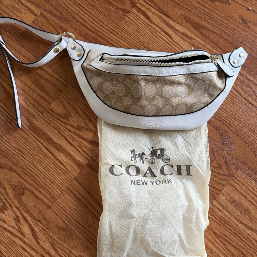 Tan Signature Canvas Crossbody with White Leather Trim in-spired